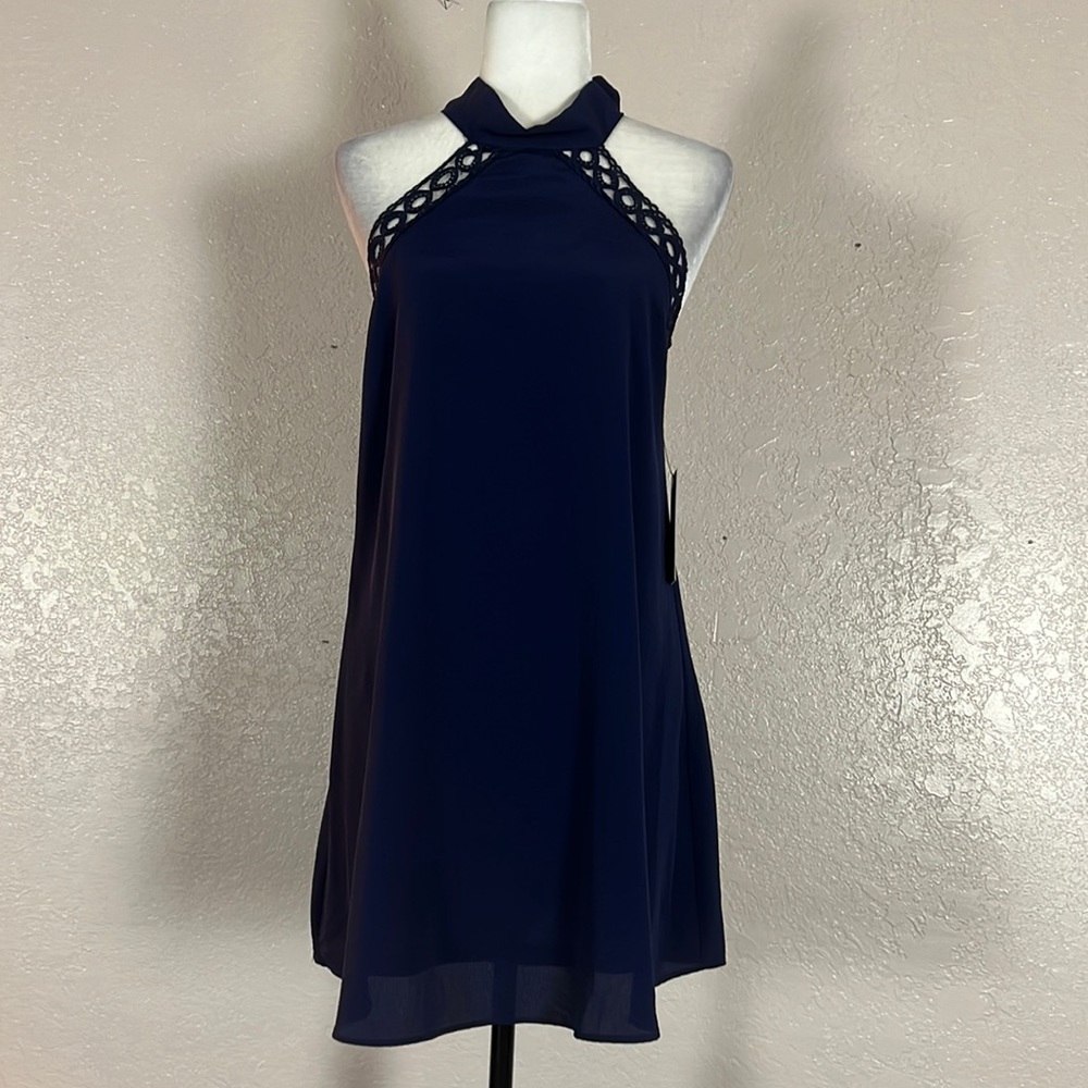 1107 NWT Lulus Navy Halter Skater Dress. SzS